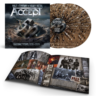 Виниловая пластинка Accept - Teutonic Titans 1976-2026 2LP коричнево-дымчатый с чёрно-белыми брызгами + буклет тираж 500 шт. Предзаказ