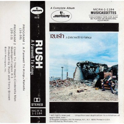 Rush –  Farewell To Kings - Кассета USA MCR4-1-1184